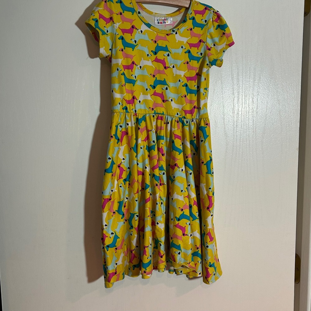 DotDotSmile Girls Yellow Dachshund Dog Print Short Sleeve Dress Size 7